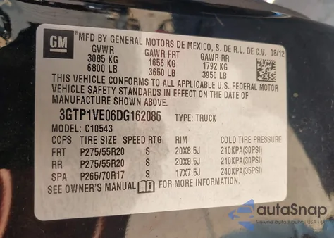 2013 GMC Sierra 1500 Sle from USA, damaged, VIN 3GTP1VE06DG162086